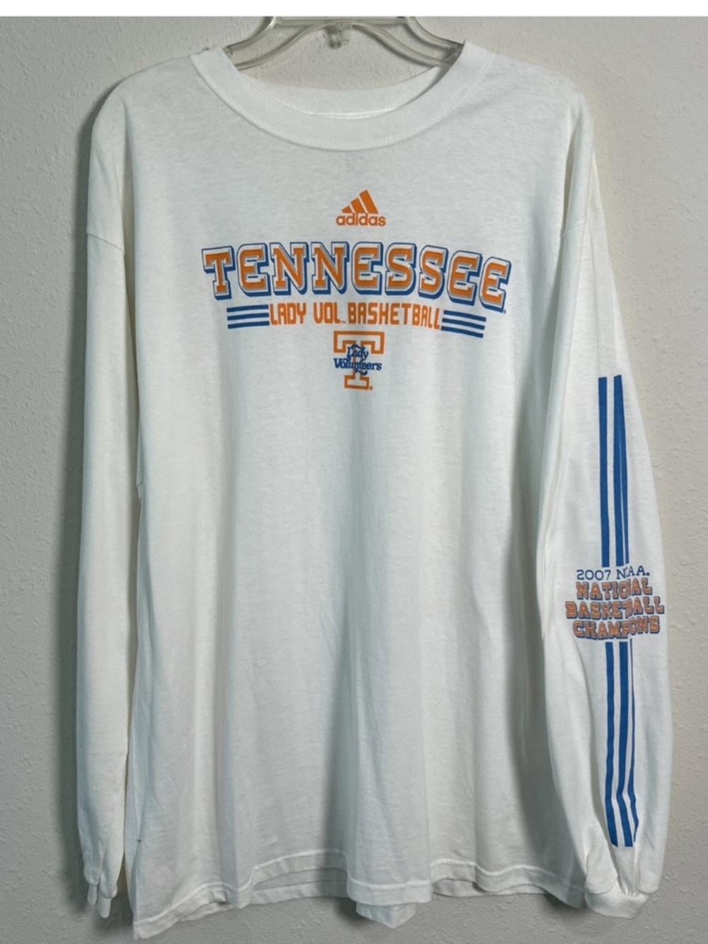Lady Vols Adidas 2007 Championship Long Sleeve Shirt White Sz Lg University Tenn
